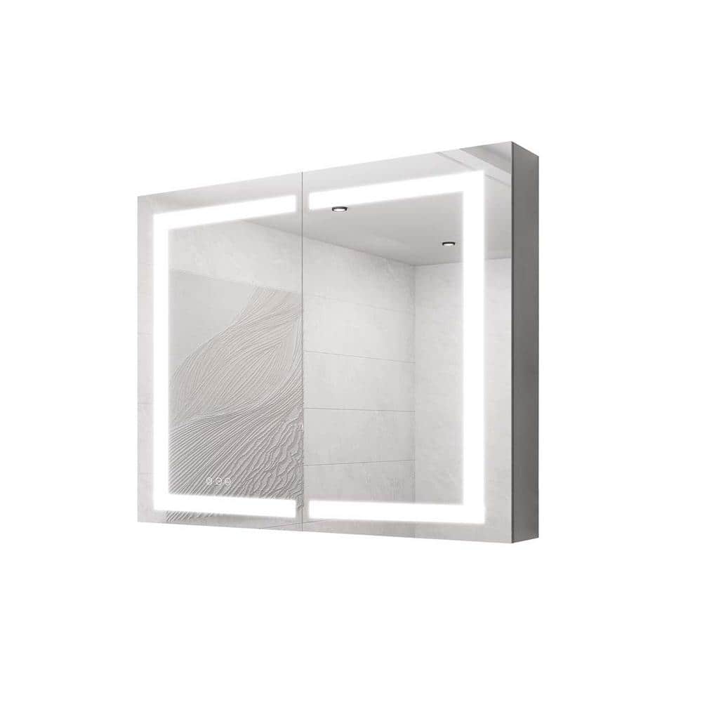 36 in. W x 30 in. H Rectangular Silver LED Anti-Fog Recessed/Surface Mount 