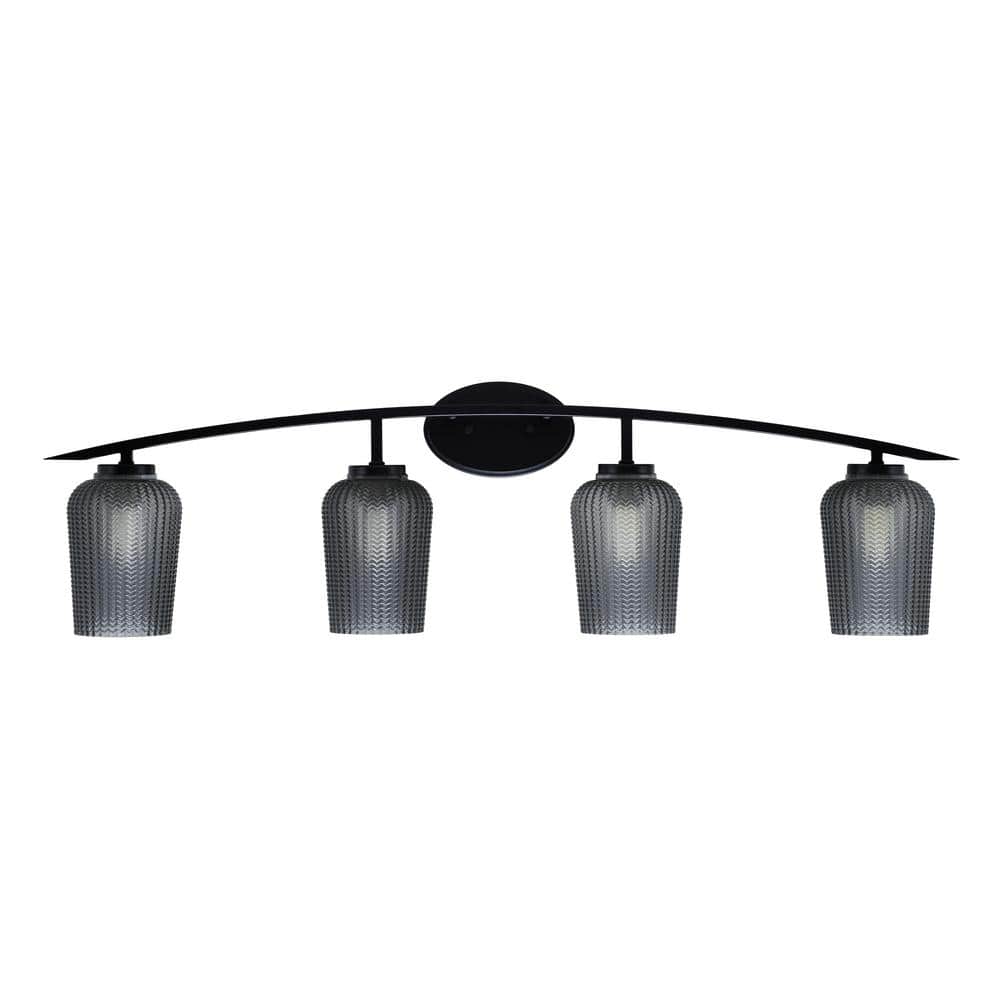 Siena 40 in. 4-Light Matte Black Vanity-Light with 5 in. Smoke Textured Gla