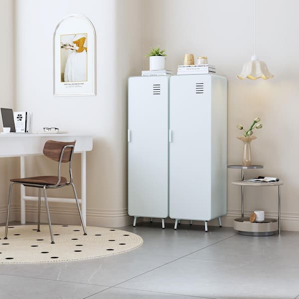 Walney White 15.75 in. Modern Industrial Metal Locker Cabinet with Hanging Rod and Lower Shelves