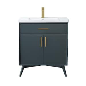 Nolan 30 in. W x 18 in. D x 34 in. H Bath Vanity in Vintage Blue with White Ceramic Vanity Top