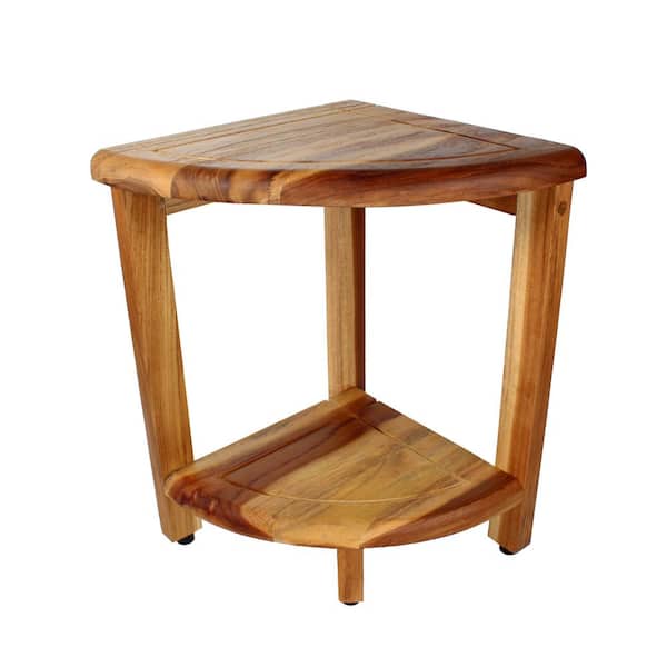 Snazzy Corner 18 x 12 in. x 18 in. Teak Corner Shower Bench, Teak Corner Shower Stool, Teak Shower Stool, in Earthy Teak