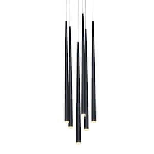 18-Watt Integrated LED Black Cone-Shape Chandelier With Acrylic Shades for Dining Room Kitchen 3000K Warm Light