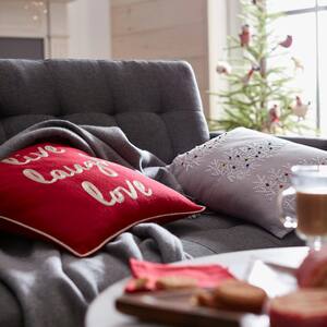 Live, Laugh, Love Red Graphic Embroidered Decorative 18 in. Square Pillow Cover