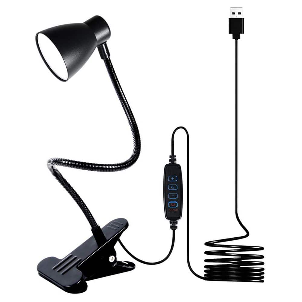 0.31 in. Black Dimmable LED Clamp Lamp with USB Port and Adjustable ...