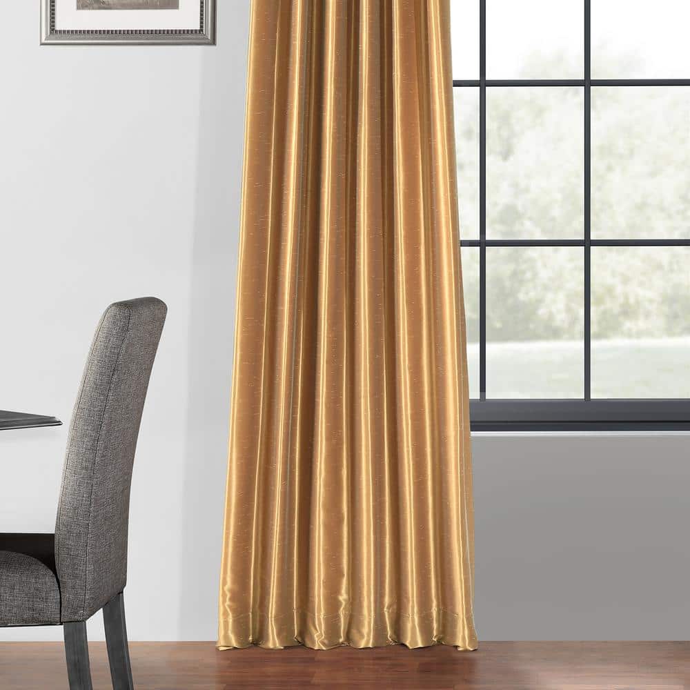 Flax Gold 84" Faux Silk Blackout Curtain Panel