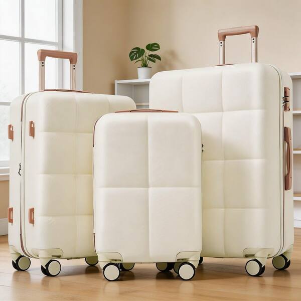 LIVACA 3-Piece White ABS Plastic Hardside Spinner Luggage Set with