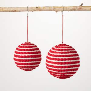 4" and 5"Red Festive Knit Ball Ornament (Set of 2)