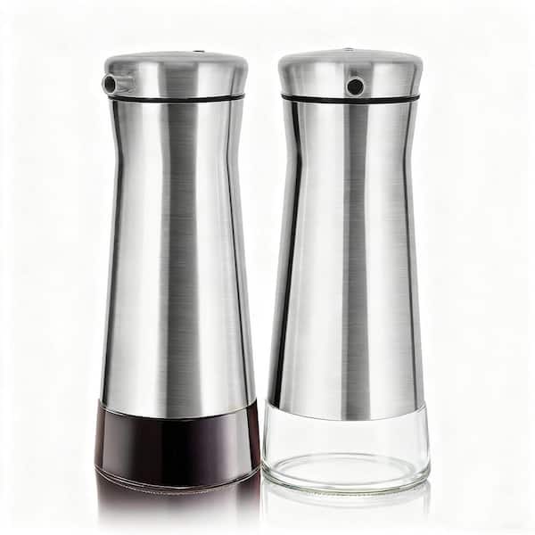 Elegant Stainless Steel Silver Olive Oil And Vinegar Dispenser Set 2-Pack, Vinegar Bottle for Kitchen with No-Drip