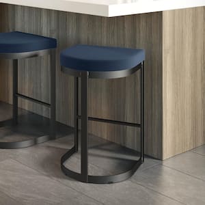 Lester 26 in. Blue Polyurethane/Black Metal Counter Stool