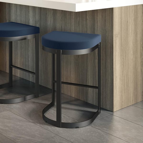 Amisco Lester 26 in. Blue Polyurethane/Black Metal Counter Stool