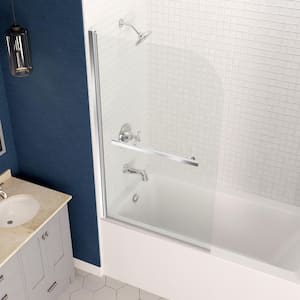5 ft. Acrylic Left Drain Rectangle Tub in White with 34 in. W x 58 in. H Frameless Tub Door in Polished Chrome