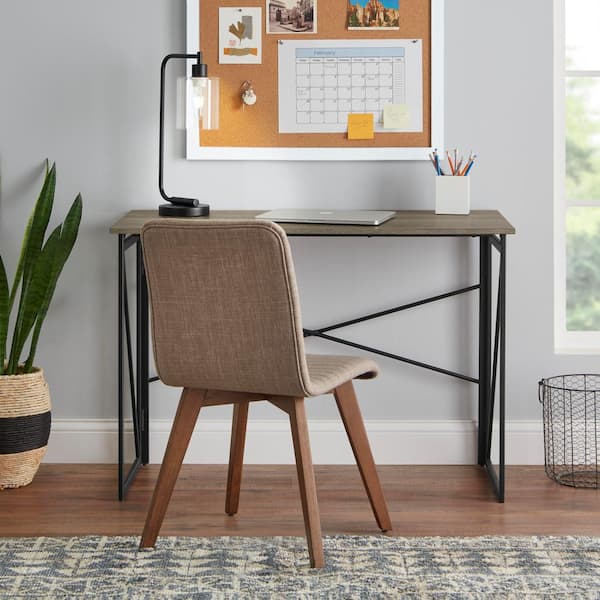 StyleWell 43 in. Rectangular Black Metal Folding Writing Desk with Grey Wood Top