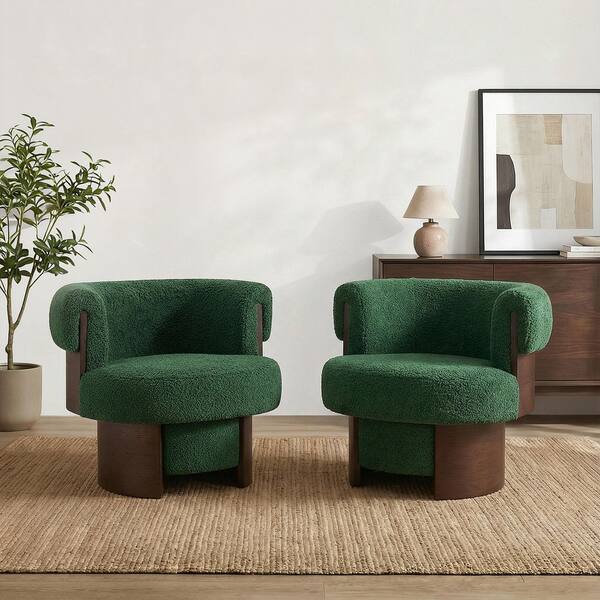 Hopper Green Polyester Upholstered Swivel Barrel Chair, Set of 2