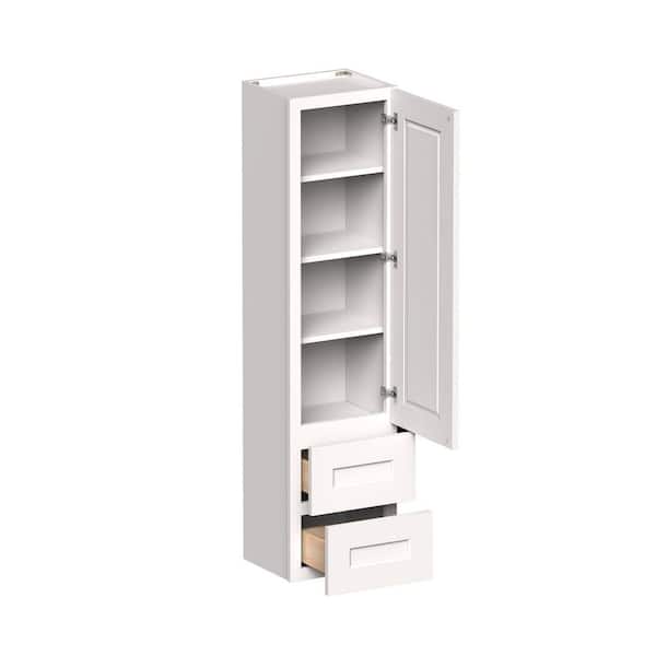 15in. W x 12in. D x 60in. H in White HDF Ready to Assemble Counter Linen Cabinet Kitchen Cabinet w/ 2 Drawers, 4 Shelves