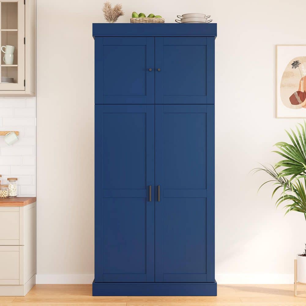 Polibi Blue Wood 35 in. x 77 in. Pantry Cabinet with Adjustable