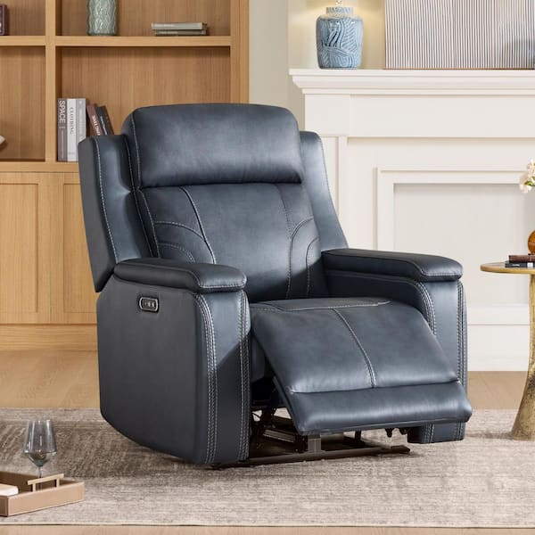 Jory Navy Modern Leather Dual Motors Power Recliner Chair with Power Headrest, USB & Type-C Charge, Lay Flat Function