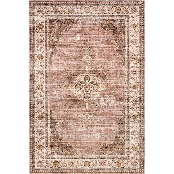 Rosewood Vintage Machine Washable Blush 5 ft. x 8 ft. Indoor/Outdoor Patio Rug