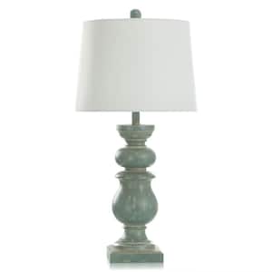 Darcy 30.25 in. Blue-Green, Cream, Brushed Gourd Task and Reading Table Lamp for Living Room with White Linen Shade