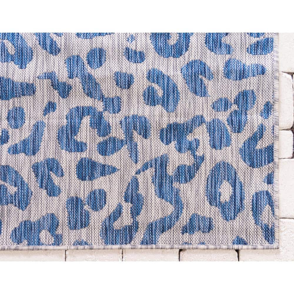 Contemporary Blue Abstract Outdoor Runner 2' x 6'1" Synthetic Easy-Care