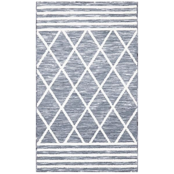 SAFAVIEH Easy Care Grey/Ivory 2 ft. x 4 ft. Machine Washable Striped Geometric Abstract Area Rug