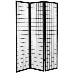 6 ft. Black Canvas Window Pane 3-Panel Room Divider