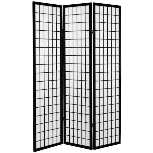 Oriental Furniture 6 ft. Black Canvas Window Pane 3-Panel Room Divider