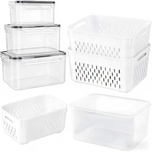 Kitchen 5 Piece BPA-Free Reusable Stackable Airtight Produce Saver Food Storage Container Set, Keep Food Fresh Longer