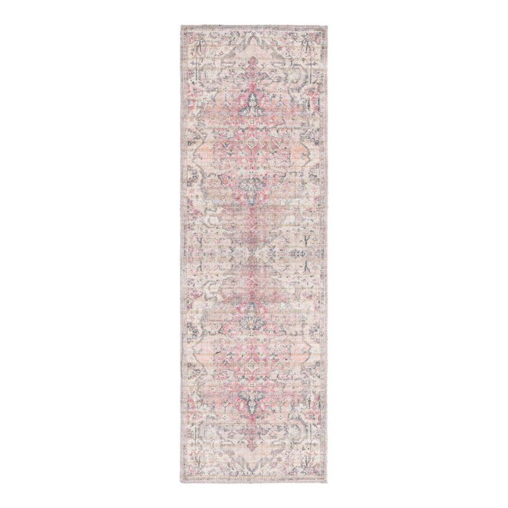 Beige Pink Synthetic Reversible Indoor Runner Rug