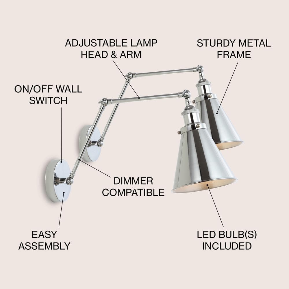 Rover Adjustable Chrome LED Swing Arm Wall Sconce Set of 2