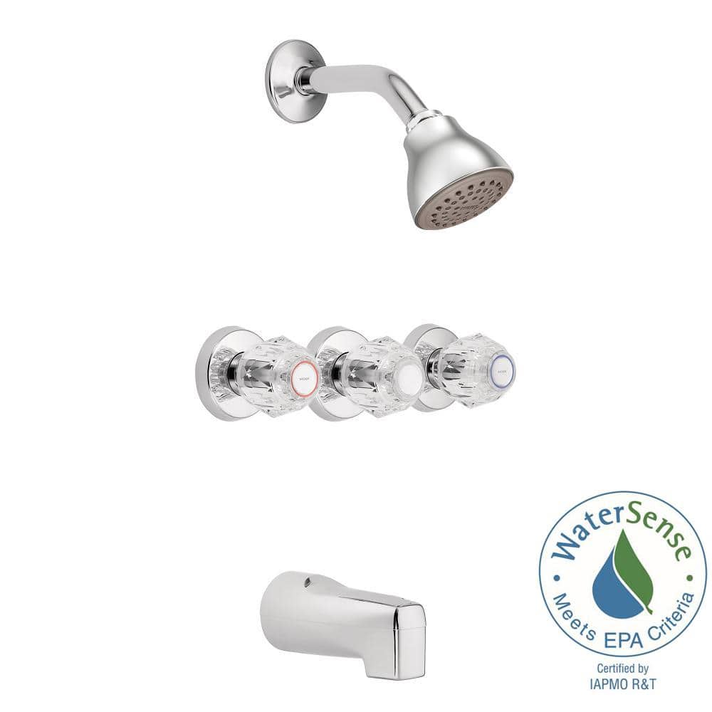 Modern Chrome Tub and Shower Faucet with Acrylic Handles
