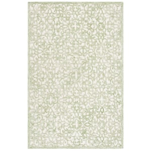 Trace Ivory/Green Doormat 3 ft. x 5 ft. Distressed Floral Area Rug