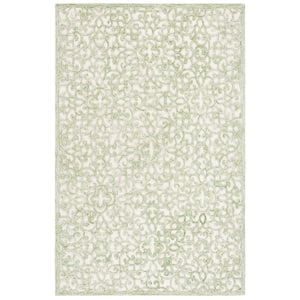 Trace Ivory/Green 5 ft. x 8 ft. Distressed Floral Area Rug