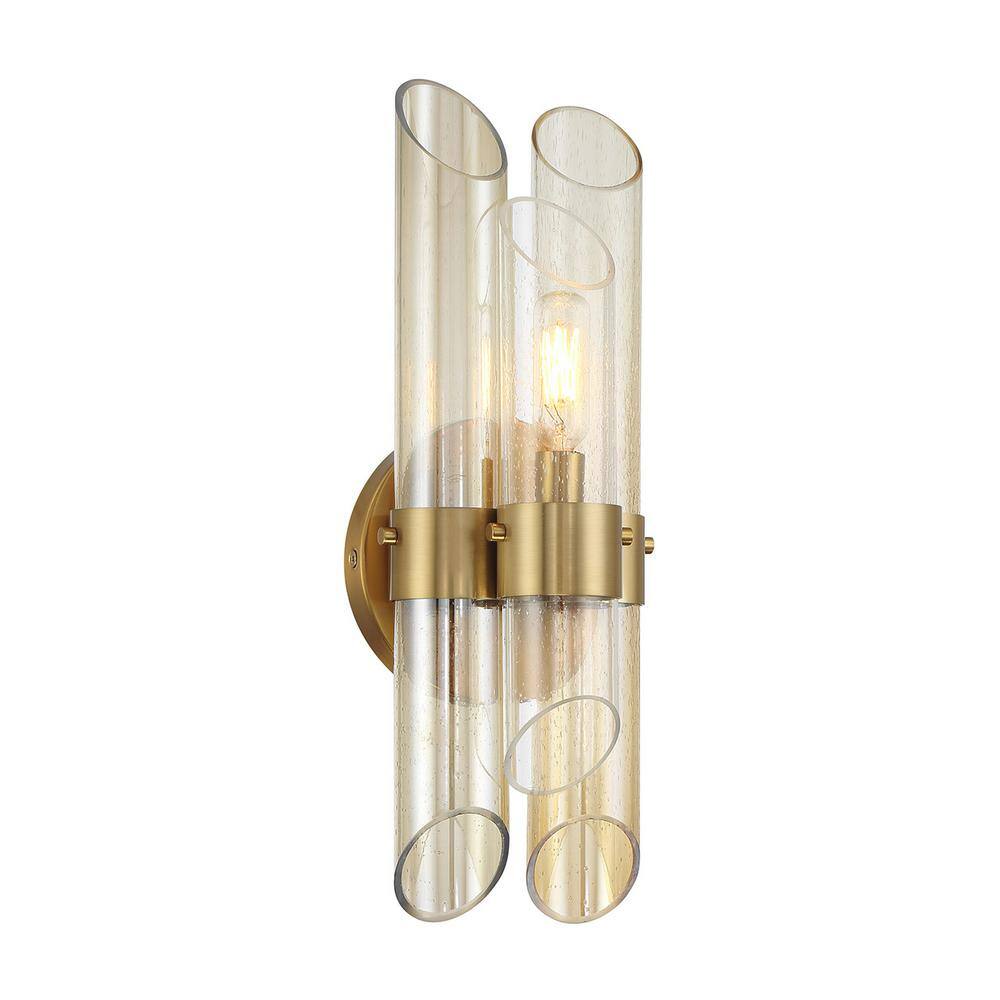 Warm Brass Art Deco Sconce with Clear and Champagne Glass