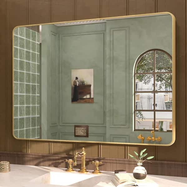 Cosy 48 in. W x 36 in. H Rectangular Framed Wall Bathroom Vanity Mirror in Brushed Gold