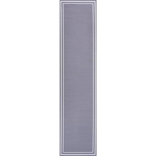 Sloane Classic 2-Stripe Gray/Cream 2 ft. x 8 ft. Border Washable Runner Rug