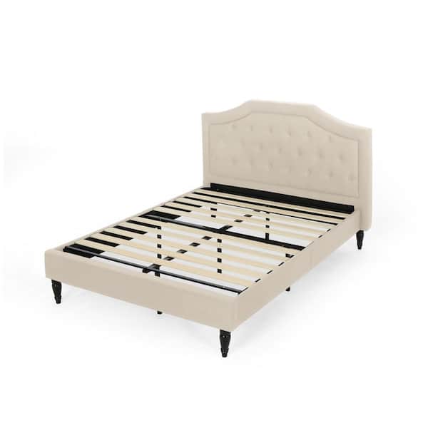 Noble House Garret Queen Fabric Upholstered Beige Bed Frame