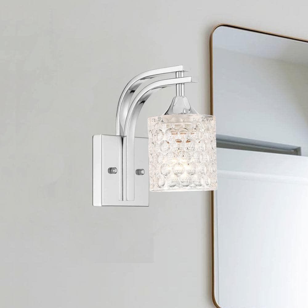 Polished Chrome Dimmable Vanity Wall Sconce with Glass Shade
