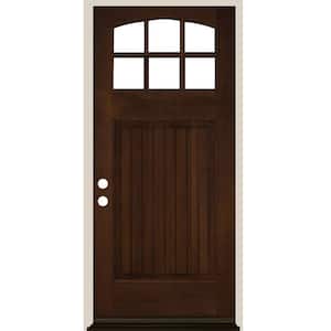 36 in. x 80 in. Craftsman 6 Lite V Groove Arch Top Provincial Stain Right-Hand/Inswing Douglas Fir Prehung Front Door