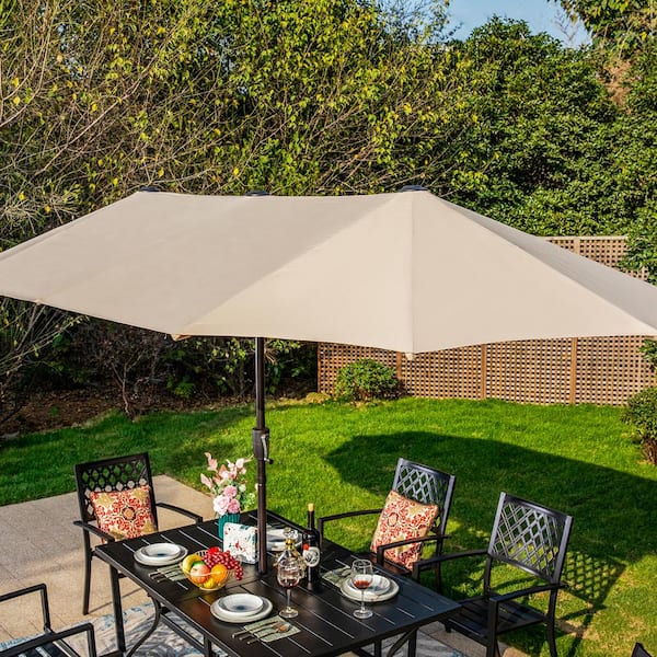 PHI VILLA 8-Piece Metal Patio Outdoor Dining Set with Beige