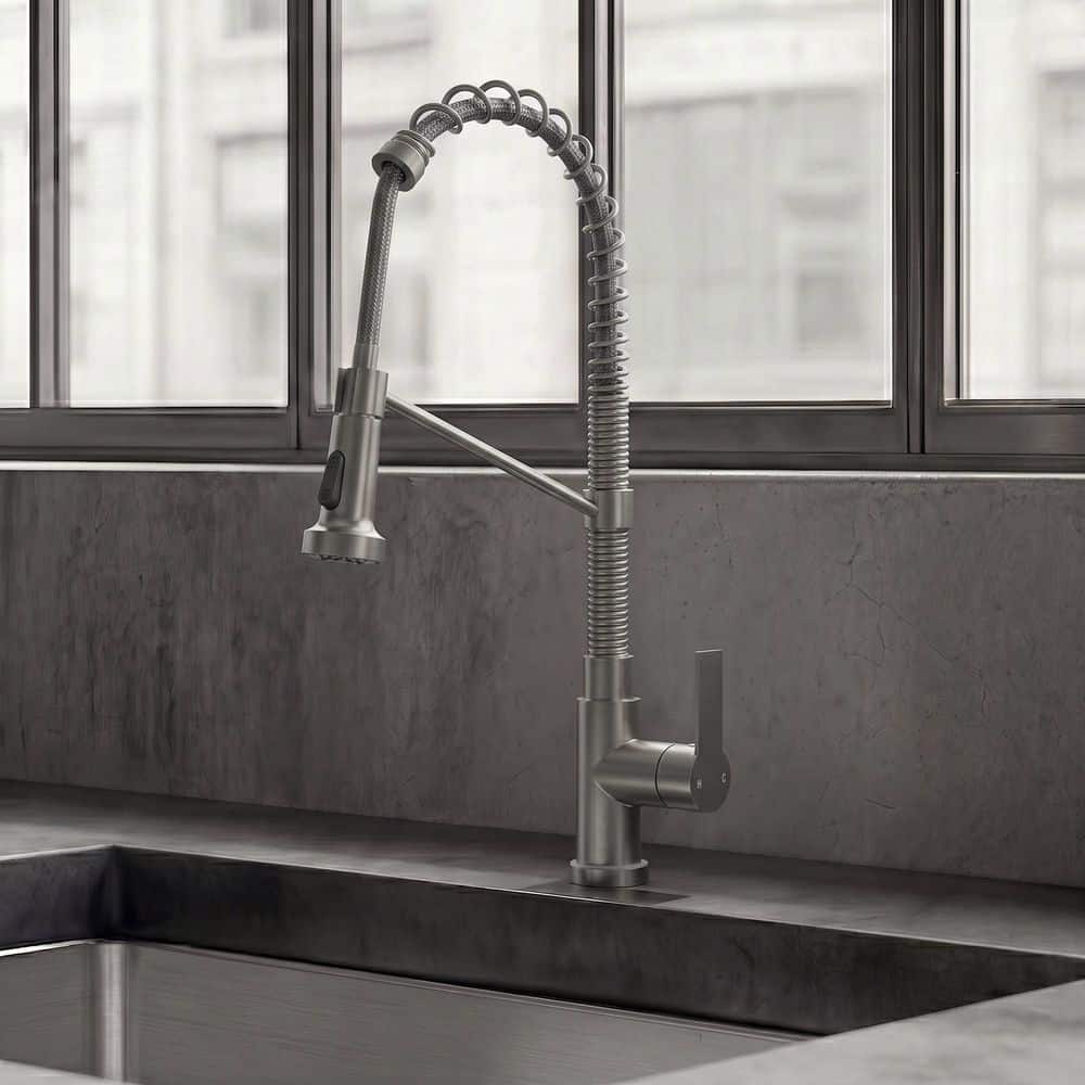 21 in. High Arc Spring Single Handle Pull Down Sprayer Kitchen Faucet with LED Light and Dual Spray in Brushed Nickel price history on PriceWatchPro