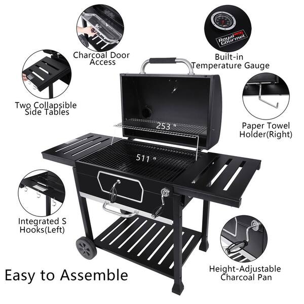 overeenkomst Vegen kijk in Royal Gourmet Deluxe 30 in. Charcoal Grill, BBQ Smoker Picnic Camping Patio  Backyard Cooking, Black CD2030AN - The Home Depot