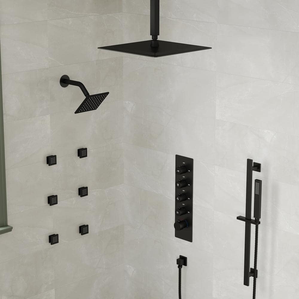 Matte Black Dual Shower System with Adjustable Body Jets