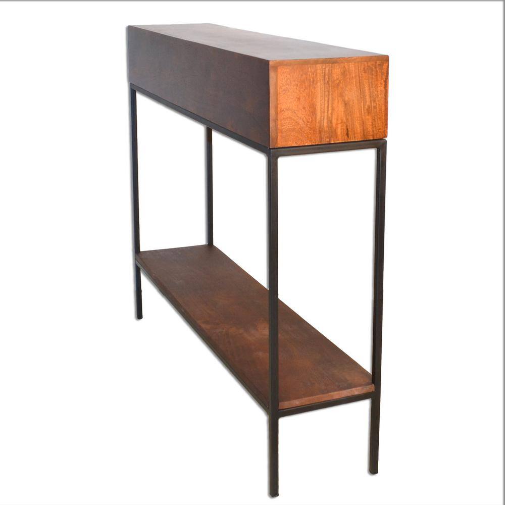 Chestnut & Black Mango Wood Industrial Console with Storage