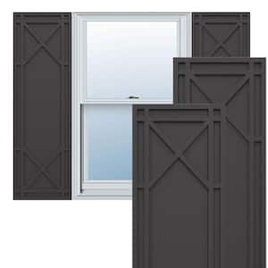 True Fit PVC 18 in. W x 72 in. H Raised Panel Vinyl Shutters Pair in Shadow Mountain