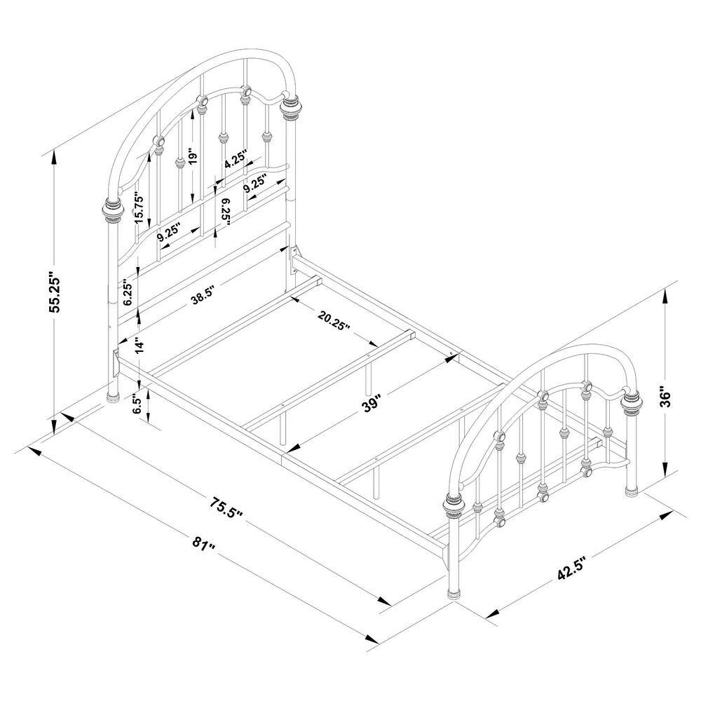 Rowan Twin Dark Bronze Metal Frame Bed with Upholstered Headboard