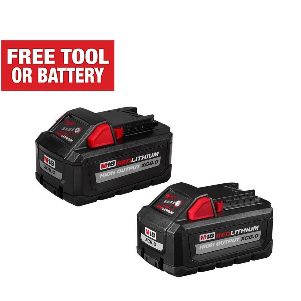 Milwaukee M18 18-Volt Lithium-Ion HIGH OUTPUT XC 8.0 Ah and 6.0 Ah Battery (2-Pack) -  48-11-1868
