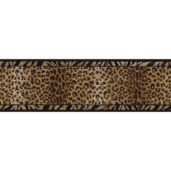 The Wallpaper Company 6.75 in. x 15 ft. Black and Gold Animal Print Border