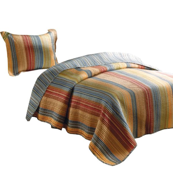 Benjara 2-Piece Multi-Colored Solid Twin Size Microfiber Quilt Set