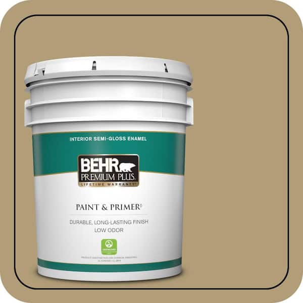BEHR PREMIUM PLUS 5 gal. #S320-5 Ginger Tea Semi-Gloss Enamel Low Odor Interior Paint & Primer