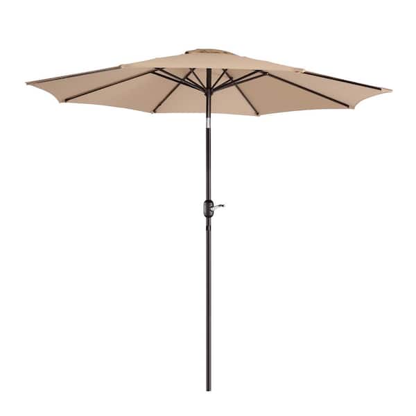 9 ft. Aluminum Market Patio Umbrella with Auto Tilt, Hand Crank Lift in Beige